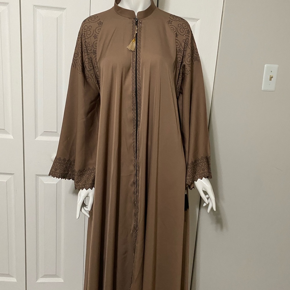 Brown Embroidered Long Sleeve Abaya